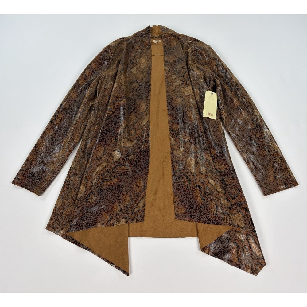 REBA Women's Small Brown Snake Print Open Front Jacket Cardigan Western Chic New